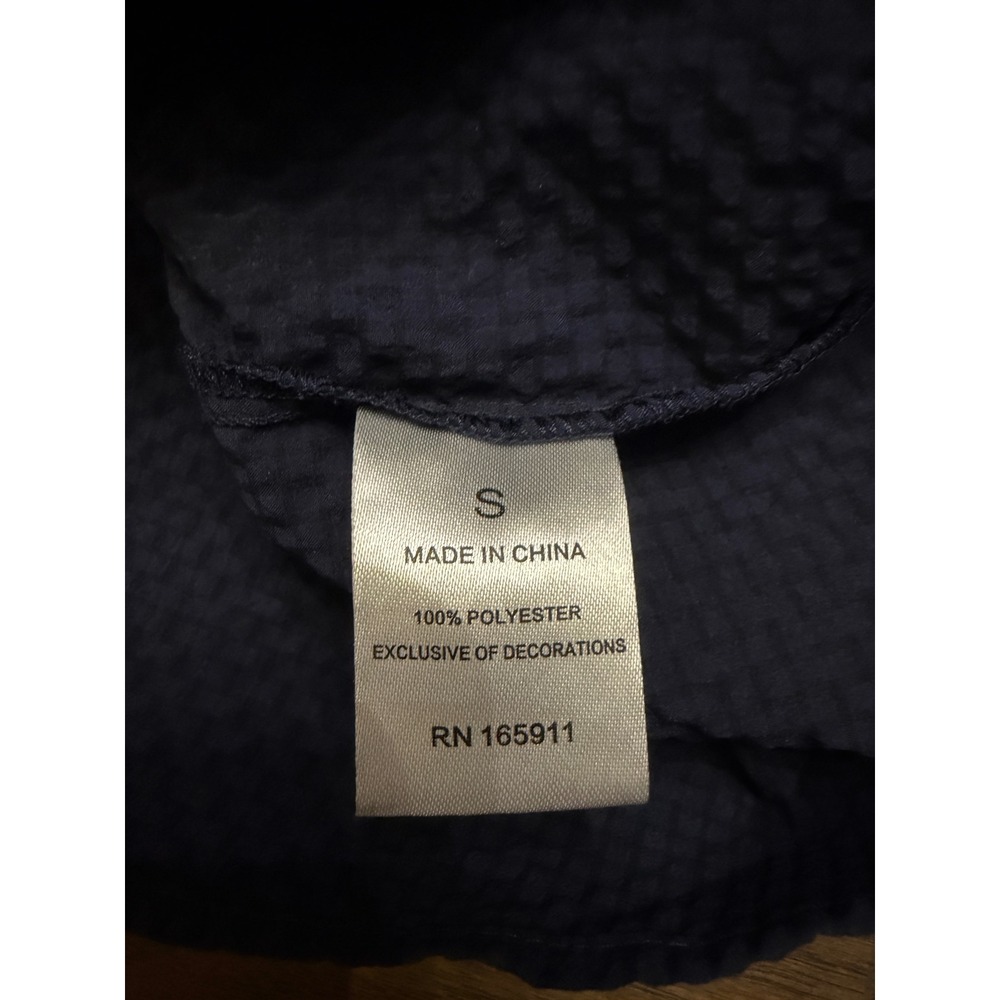 Grace + Karma Navy Blue Seersucker Embroidered Puff Sleeve Blouse Womens Small - Picture 7 of 7